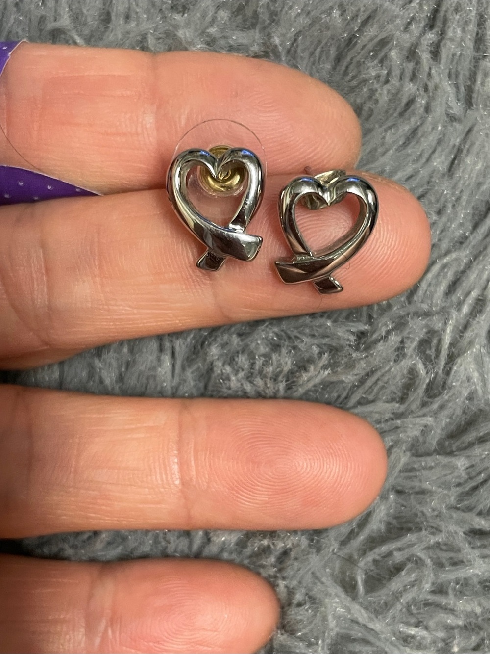 Silver Heart Ribbon Stud Earrings - Women's Jewelry